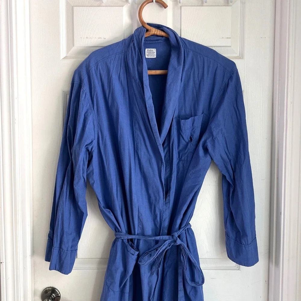 Polo Ralph Lauren Robe L/XL Mens Cotton Blue Pony Logo Loungewear Bathrobe